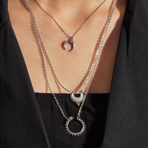 LAST ONE 2 pc Rustic Crescent Layered Necklace - Picture 2 of 5